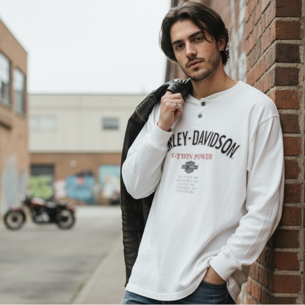 Harley Davidson VTG Y2K 90's Embroidered Henley Long Sleeve Unisex VSCO T-Shirt